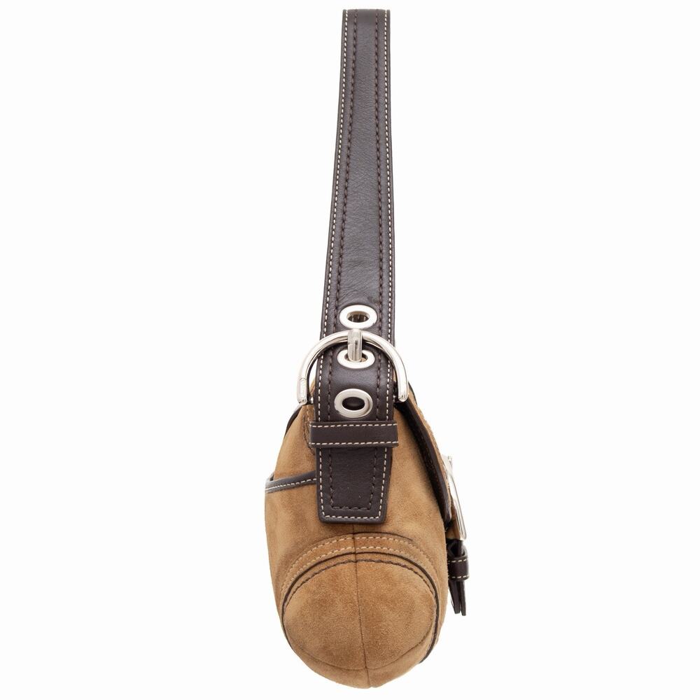 COACH VTG Soho Small Buckle Shoulder Bag Tan Suede Brown Leather Y2K F10917 - Picture 5 of 15